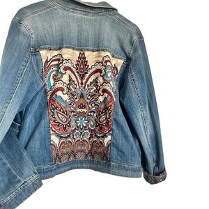 Chicos Woman’s  Denim Jacket with Paisley Design